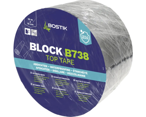 Bostik BLOCK B738 TOP TAPE Bitumenband Aluminium 10 m x 15 cm Bostik Block B738 Bitumenband, 10 Meter mal 15 Zentimeter, zur Abdichtung und zum Verkleben von Metall, Kunststoff, Holz und Beton