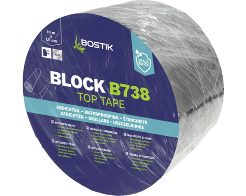 Bostik BLOCK B738 TOP TAPE Bitumenband Aluminium 10 m x 7,5 cm Rolle Bitumenband von Bostik, 10 Meter mal 7,5 Zentimeter, zur Abdichtung und zum Versiegeln
