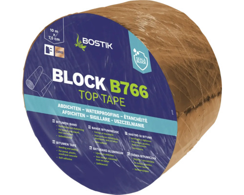 Bostik BLOCK B766 TOP TAPE Bitumenband Kupfer 10 m x 7,5 cm Rolle Bitumen Dichtband mit den Maßen 10 Meter mal 7,5 Zentimeter