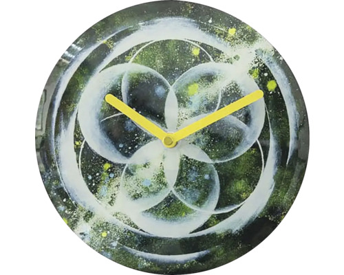 Wanduhr mit Blumendesign und gelben Zeigern