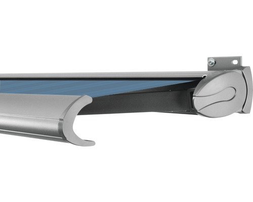 SOLUNA Kassettenmarkise Exclusiv 4x1,5 Stoff Dessin 320916 Gestell E6EV1 silber eloxiert Antrieb rechts inkl. Motor und Wandschalter