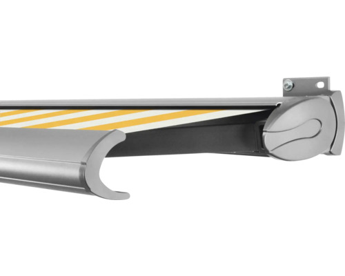 SOLUNA Kassettenmarkise Exclusiv 5,5x2 Stoff Dessin S2015 Gestell E6EV1 silber eloxiert Antrieb rechts inkl. Motor und Wandschalter