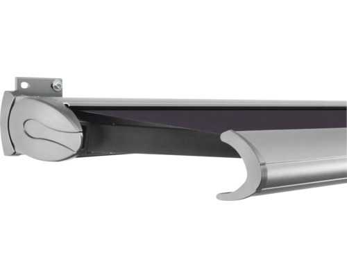 SOLUNA Kassettenmarkise Exclusiv 5x1,5 Stoff Dessin S2119 Gestell E6EV1 silber eloxiert Antrieb links inkl. Motor und Wandschalter Markise im Detailansicht