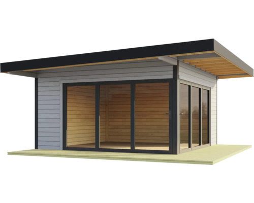 Modernes Gartenhaus mit Schiebetüren und Flachdach