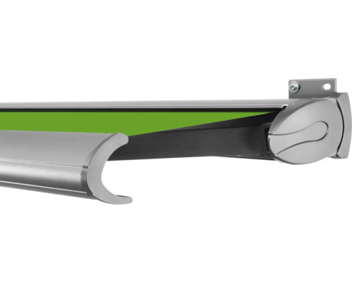 SOLUNA Kassettenmarkise Exclusiv 5x1,5 Stoff Dessin S2246 Gestell E6EV1 silber eloxiert Antrieb rechts inkl. Motor und Wandschalter