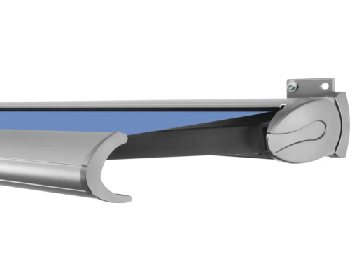 SOLUNA Kassettenmarkise Exclusiv 4,5x2,5 Stoff Dessin S2828 Gestell E6EV1 silber eloxiert Antrieb rechts inkl. Motor und Wandschalter