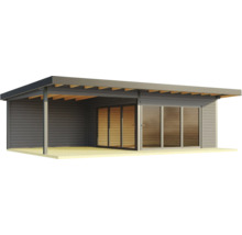 Holzgartenhaus mit Schiebetüren und Überdachung