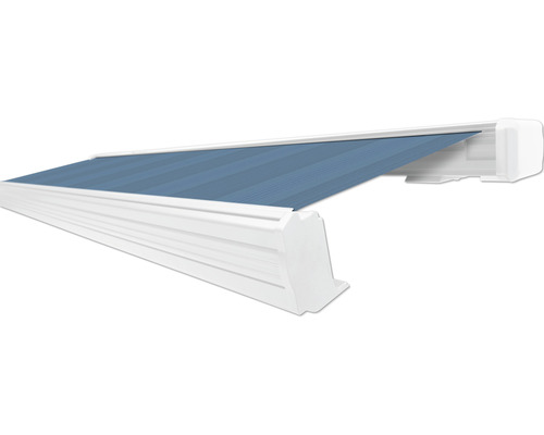 SOLUNA Kassettenmarkise Exquisit 5x2,5 Dessin 320916 Gestell RAL 9010 reinweiß Antrieb rechts inkl. Motor und Wandschalter