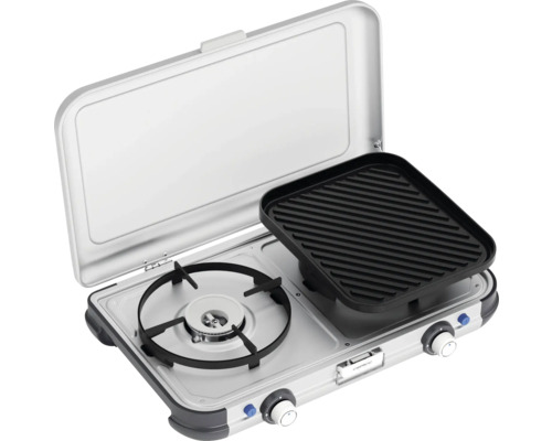 Gasgrill Campingaz 2 Brenner silber inkl. Grillrost Grillrost Tragbarer Gaskocher mit zwei Brennern und Grillplatte