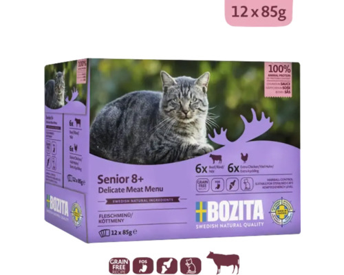 Bozita Katzennahrung Senior 8+ Delicate Meat Menu, 12 mal 85 Gramm