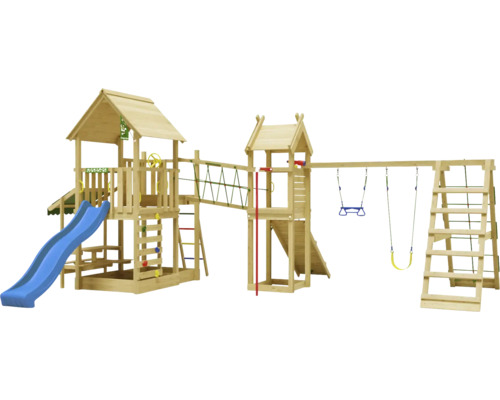 Doppelschaukel Spielhaus mit Stelzen Jungle Gym 652 x 464 cm Holz braun