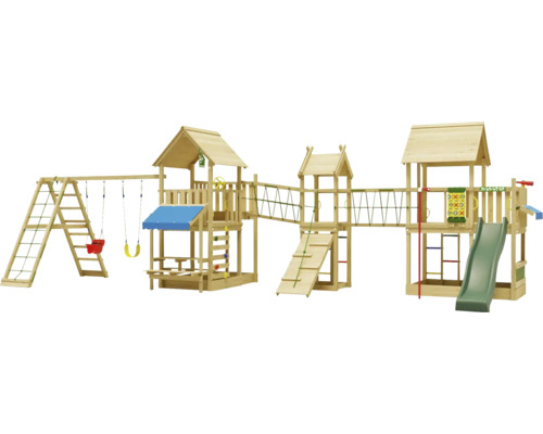 Doppelschaukel Spielhaus mit Stelzen Jungle Gym 954 x 342 cm Holz dunkelgrün