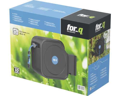 Verpackung einer for-q Schlauchbox mit 12,5 Millimeter (1/2 Zoll) Durchmesser und 30+2 Meter Länge