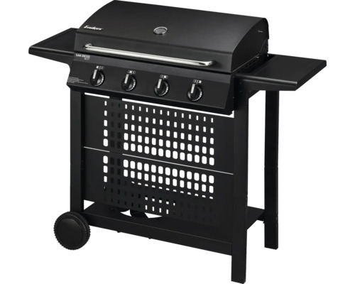 Enders Gasgrill San Diego Next 4 schwarz 4 Brenner inkl. Deckelthermometer, Ablage, Fettauffangschale, Seitenablage, Warmhalterost, Grillrost