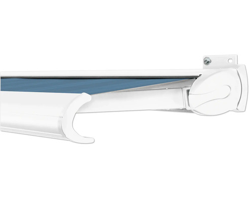 SOLUNA Kassettenmarkise Exclusiv 5x2,5 Dessin 320916 Gestell RAL 9010 reinweiß Antrieb rechts inkl. Motor und Wandschalter