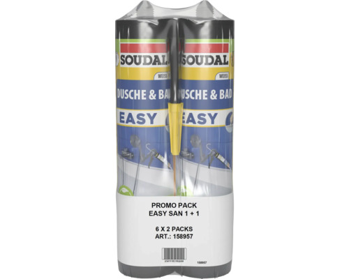 Soudal Dusche & Bad Easy Sanitär-Dichtstoff weiß Duo-Pack 2 x 290 ml Soudal Dusche und Bad Sanitär-Dichtstoff, 6 Doppelpackungen