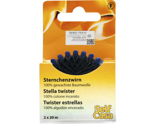 Sternchenzwirn Set gewachst 20 m schwarz 2 Stk. Sternchenzwirn, 100 Prozent gewachste Baumwolle