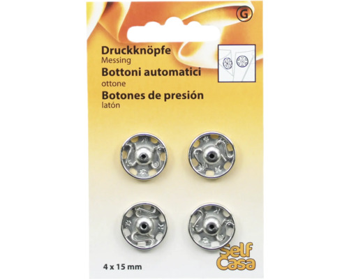 Druckknöpfe Ø 15 mm silber 4 Stk. Druckknöpfe aus Messing, 4er Pack