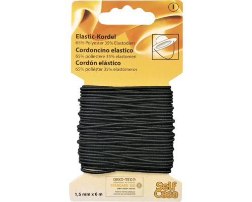 Elastikkordel, 1,5 mm x 6 m, aus 65 Prozent Polyester und 35 Prozent Elastodien