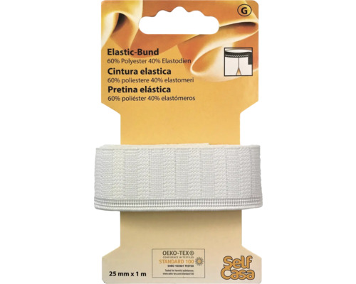 Elastic-Bund 25 mm x 1 m weiß Elastisches Band, 25 mm x 1 m, für Textilarbeiten