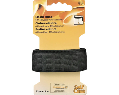 Elastic-Bund 25 mm x 1 m schwarz Schwarzes Gummiband, 25 mm x 1 m, für Textilarbeiten