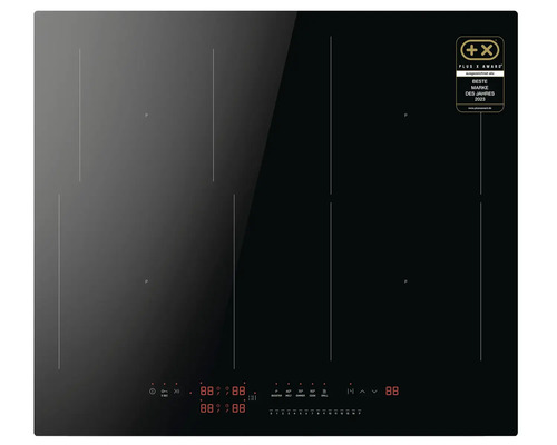 Schwarzes Induktionskochfeld mit vier Kochzonen und Bedienfeld