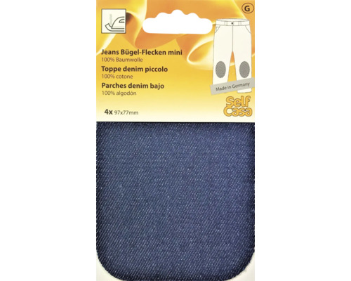 Jeans Besatzflecken mini mittelblau dunkelblau 9,7x7,7 cm 4 Stk. Mini Jeans Bügelflicken aus Baumwolle, 97x77 Millimeter