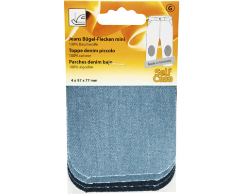 Jeans Besatzflecken mini 9,7x7,7 cm 4 Stk. sortiert Jeans Bügelflicken Mini, Baumwolle