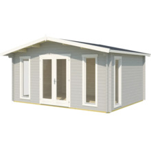 Gartenhaus aus Holz mit Fenstern und Doppeltür