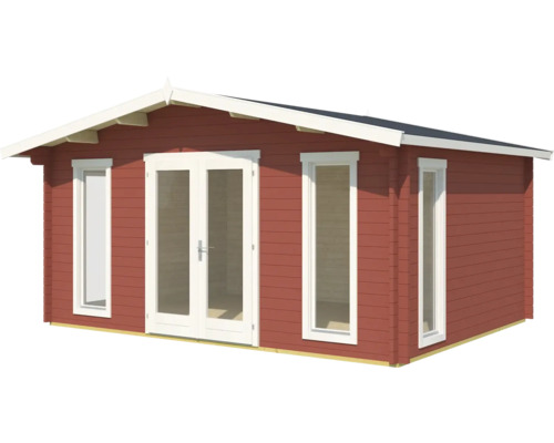 Gartenhaus aus Holz mit Fenstern und Doppeltür