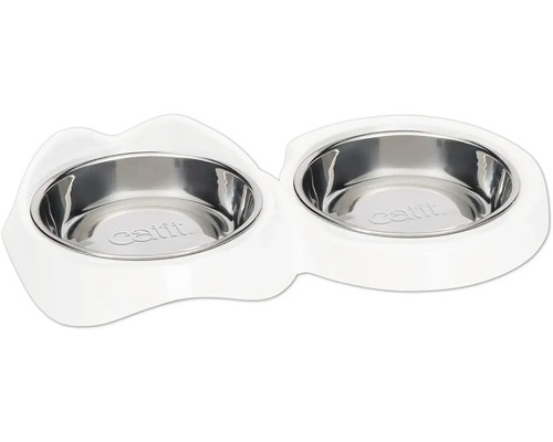Napf catit Pixi Doppelnapf, ergonomisch geformt, spülmaschinenfest 200 ml weiß Doppelnapf für Katzen mit Edelstahlschüsseln