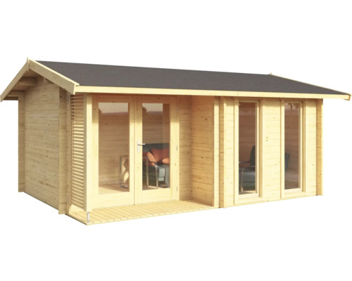 Holzgartenhaus mit Fenstern und Doppeltür
