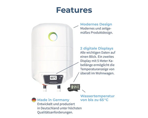 Merkmale des Warmwasserbereiters mit digitaler Anzeige und moderner Bauweise