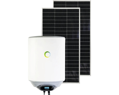Solaranlage mit Warmwasserspeicher und zwei Solarmodulen