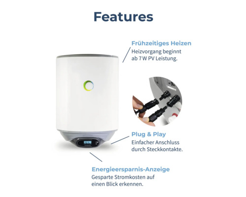 Warmwasserspeicher mit Anzeige für Energieeinsparung, Plug and Play Anschluss und Solarheizung