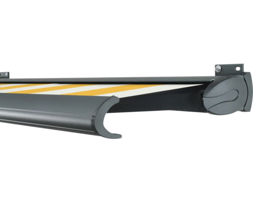 SOLUNA Kassettenmarkise Exclusiv 3,5x3 Stoff Dessin S2015 Gestell RAL 7016 anthrazitgrau Antrieb rechts inkl. Motor und Wandschalter