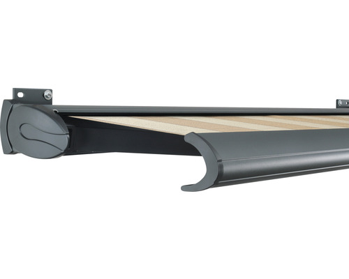 SOLUNA Kassettenmarkise Exklusiv 4x2,5 Dessin S2238 Gestell RAL 7016 anthrazitgrau Antrieb links inkl. Motor und Wandschalter SOLUNA Kassettenmarkise Exklusiv 4x2,5 Dessin S2238 Gestell RAL 7016 anthrazitgrau Antrieb links inkl. Motor und Wandschalter