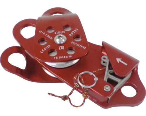 Roter Umlenkrolle mit Befestigungspunkten für Seile