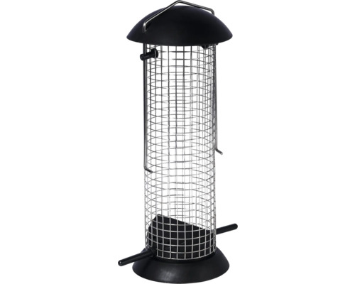 Futterspender dobar Kunststoff, Metall 9 x 9 x 23 cm, schwarz für Nüsse Vogelfutterhaus mit Drahtgitter