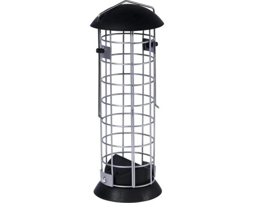 Futterspender dobar Kunststoff, Metall 9 x 9 x 23 cm, schwarz für Meisenknödel Vogelfutterhaus aus Metall mit Dach und runder Gitterstruktur
