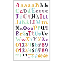 Aufkleberbogen mit Buchstaben, Zahlen und Sonderzeichen