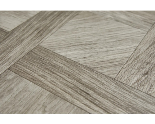 Nahaufnahme eines Vinylbodens in Holzoptik mit quadratischem Muster