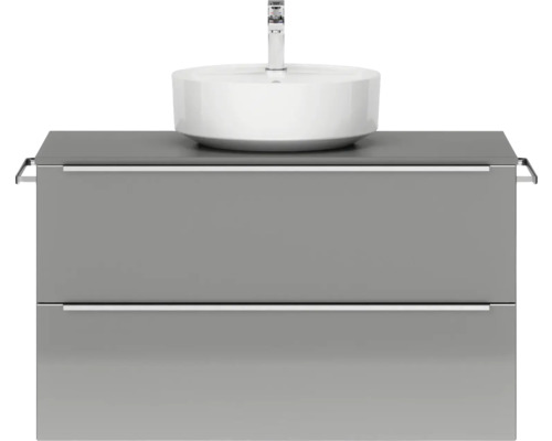 Badmöbel-Set NOBILIA Programm 3 BxHxT 101 x 59,1 x 48,7 cm Frontfarbe grau hochglanz mit Aufsatz-Waschtisch Griffleiste chrom matt 436 Badmöbel-Set NOBILIA Programm 3 BxHxT 101 x 59,1 x 48,7 cm Frontfarbe grau hochglanz mit Aufsatz-Waschtisch Griffleiste chrom matt 436