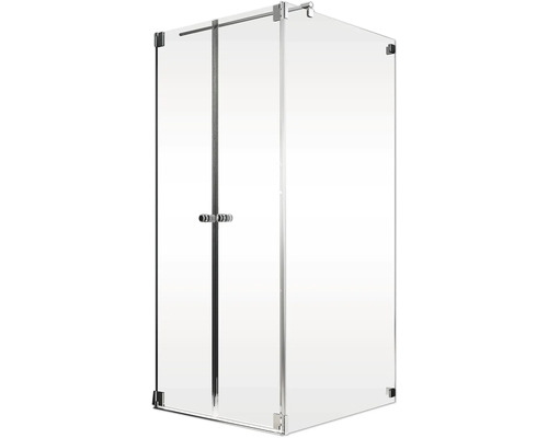 Duschkabine mit Glastüren und Metallrahmen