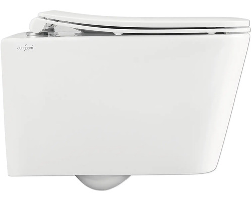 Wand-WC mit offenem Spülrand und Jungborn Logo.
