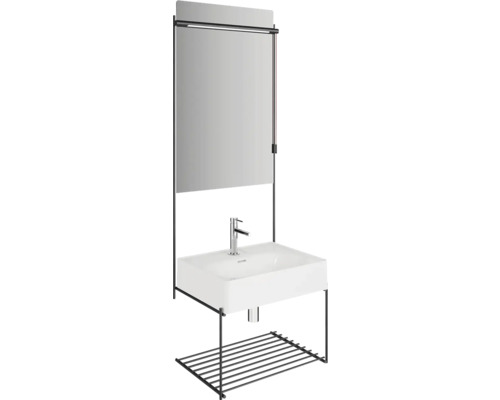 Badezimmerwaschtisch mit Spiegel, Armatur und Ablage