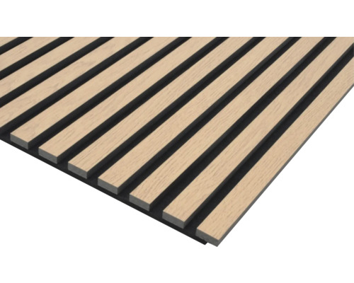 Akustikpaneel mit PES-Filz und MDF foliert Eiche 1195 x 572,5 x 19 mm Holzpaneel mit Lattenstruktur zur Wandverkleidung