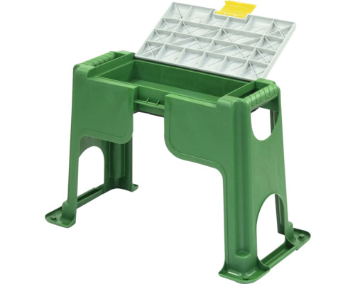 Gartenhocker mit Werkzeugablage und Klappdeckel