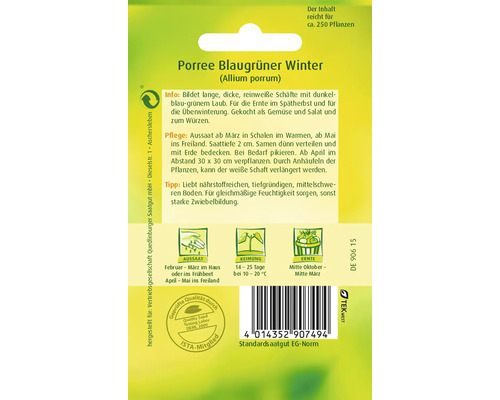 Porree Blaugrüner Winter Saatgutpackung