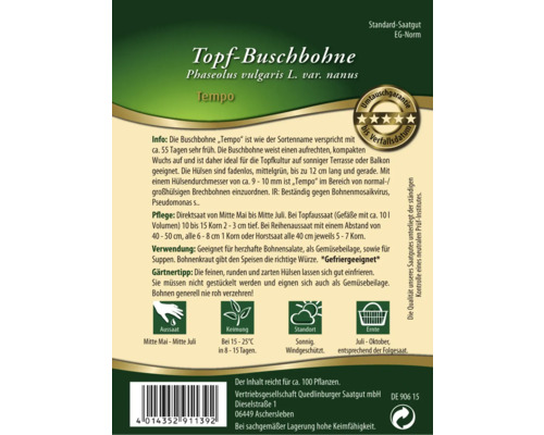 Samenpackung Topf-Buschbohne Tempo